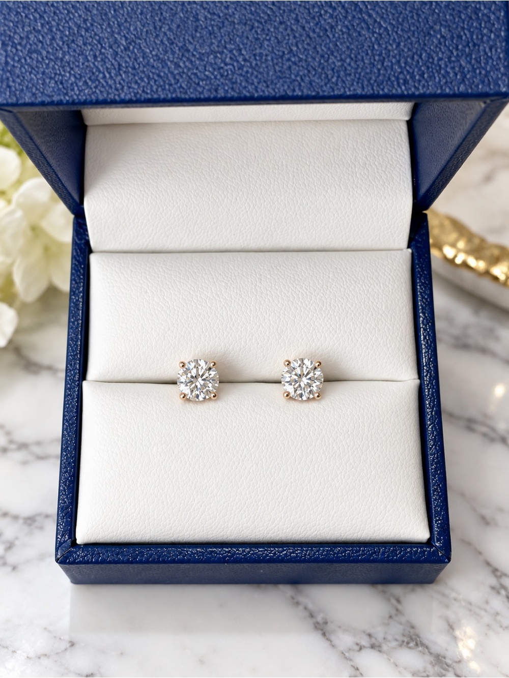 NWT 1.60 CTW Round Moissanite Stud Earrings D VVS Rose Gold 925 Sterling